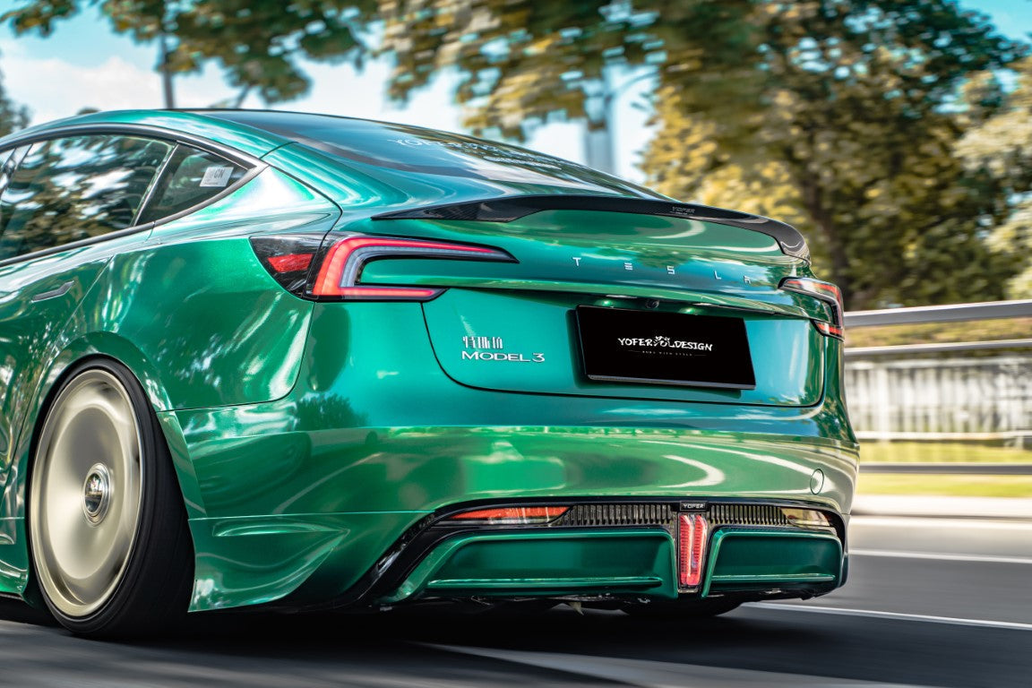 Tesla Model 3 Highland / Performance 2024-ON with Aftermarket Parts - V2 Style Rear Diffuser & Canards PP from Yofer USA