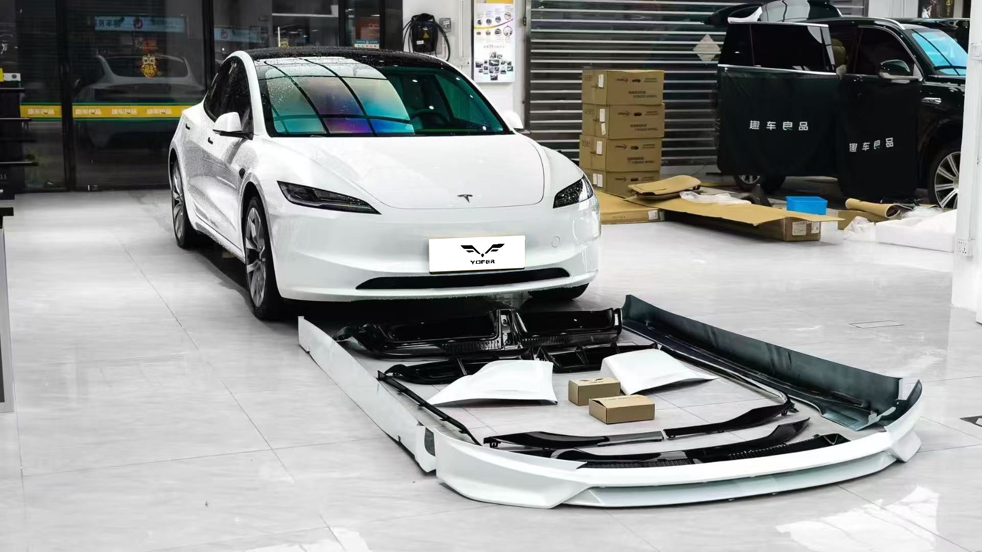 Tesla Model 3 Highland 2024 with Aftermarket Parts - Front Lip Splitter ABS & PP from Yofer USA