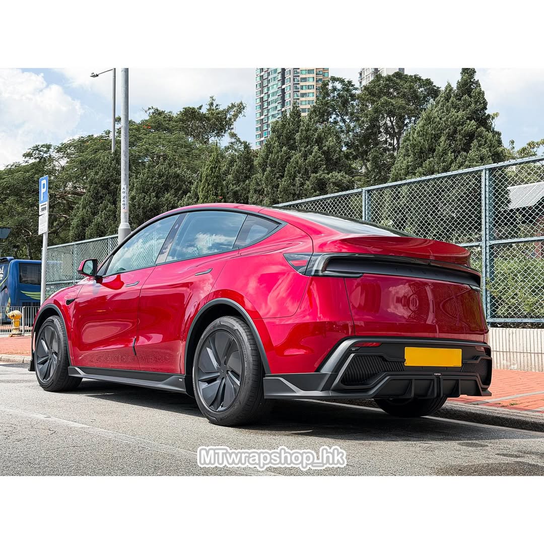 Tesla Model Y Juniper 2026-ON with Aftermarket Parts - Loong Flames Rear Diffuser PP Polypropylene from Yofer USA