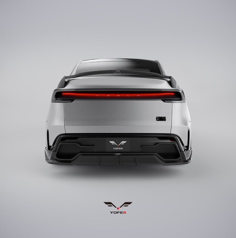 Tesla Model Y Juniper 2026-ON with Aftermarket Parts - Loong Flames Rear Diffuser PP Polypropylene from Yofer USA