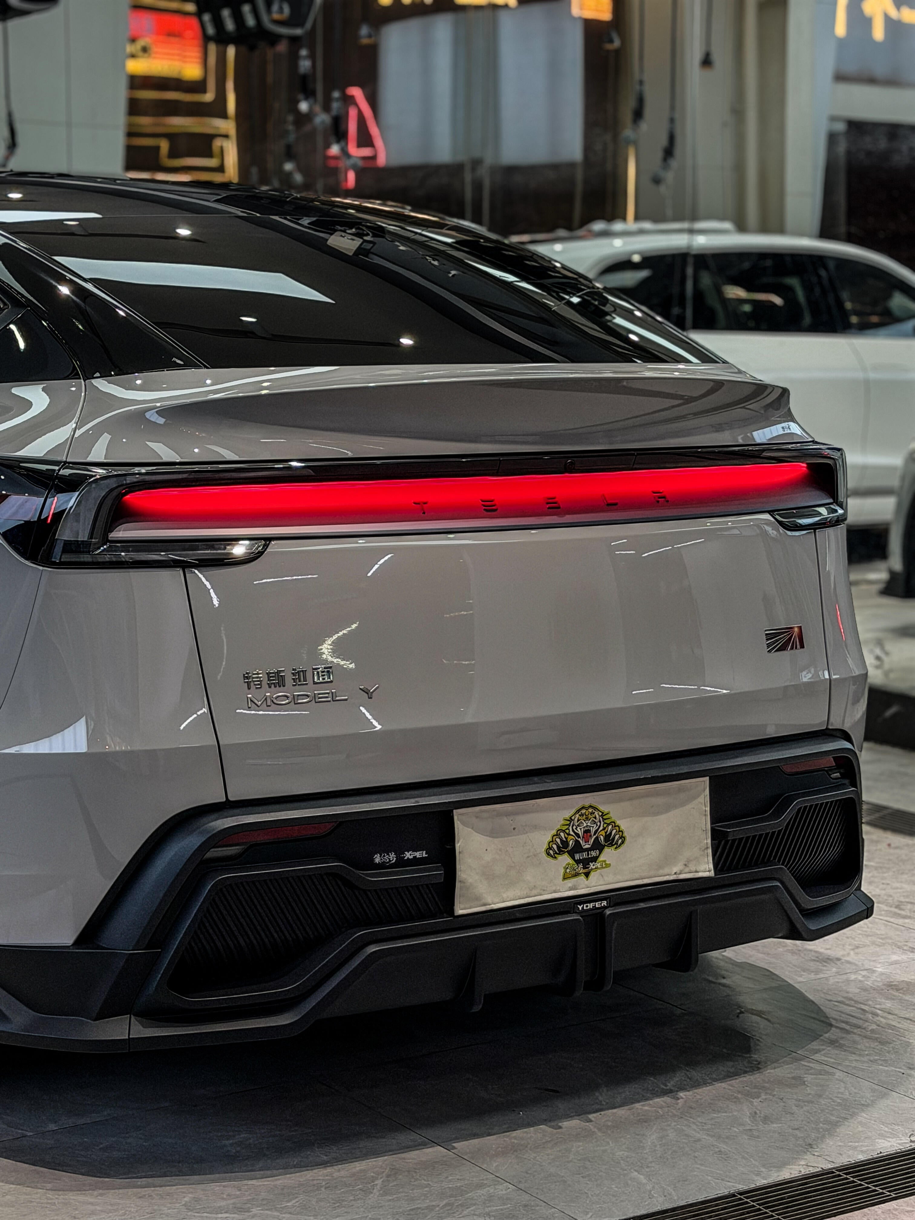 Tesla Model Y Juniper 2026-ON with Aftermarket Parts - Loong Flames Rear Diffuser PP Polypropylene from Yofer USA