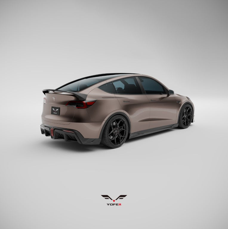 Tesla Model Y / Performance 2021 2022 2023 2024 with Aftermarket Parts - Loong Flames Style Rear Spoiler Wing Carbon Fiber from Yofer USA