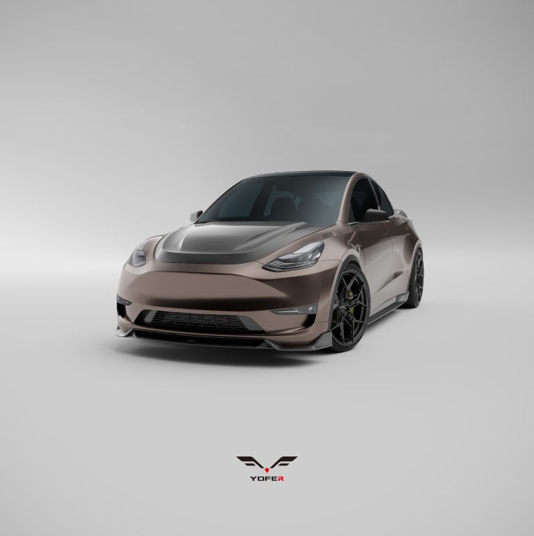 Tesla Model Y / Performance 2021 2022 2023 2024 with Aftermarket Parts - Loong Flames Pro Style Front Lip PP from Yofer USA