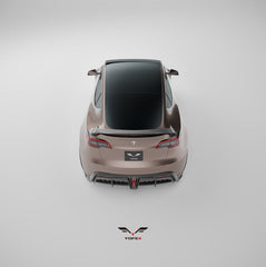 Tesla Model Y / Performance 2021 2022 2023 2024 with Aftermarket Parts - Loong Flames Style Rear Spoiler Wing Carbon Fiber from Yofer USA