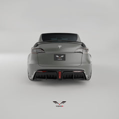 Tesla Model Y / Performance 2021 2022 2023 2024 with Aftermarket Parts - Loong Flames Style Rear Spoiler Wing Carbon Fiber from Yofer USA