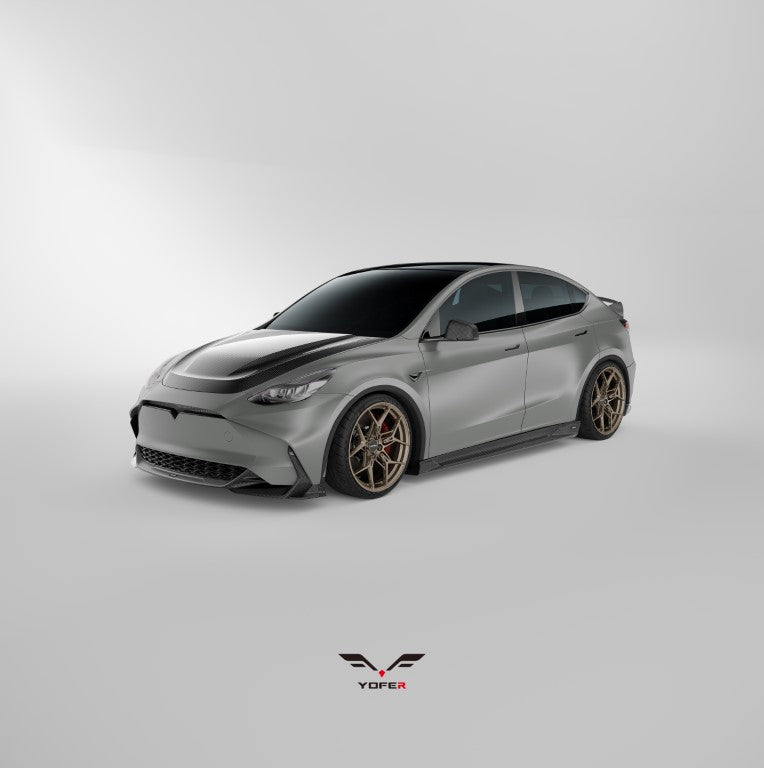 Tesla Model Y / Performance 2021 2022 2023 2024 with Aftermarket Parts - Loong Flames Style Rear Spoiler Wing Carbon Fiber from Yofer USA
