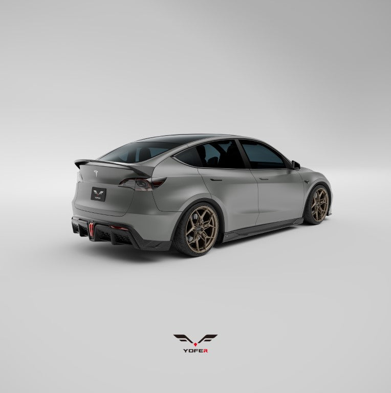 Tesla Model Y / Performance 2021 2022 2023 2024 with Aftermarket Parts - Loong Flames Style Rear Spoiler Wing Carbon Fiber from Yofer USA