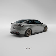 Tesla Model Y / Performance 2021 2022 2023 2024 with Aftermarket Parts - Loong Flames Style Rear Spoiler Wing Carbon Fiber from Yofer USA