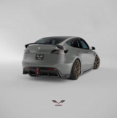 Tesla Model Y / Performance 2021 2022 2023 2024 with Aftermarket Parts - Loong Flames Style Rear Spoiler Wing Carbon Fiber from Yofer USA