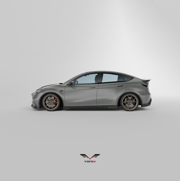 Tesla Model Y / Performance 2021 2022 2023 2024 with Aftermarket Parts - Loong Flames Style Rear Spoiler Wing Carbon Fiber from Yofer USA