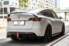 Tesla Model Y / Performance 2021 2022 2023 2024 with Aftermarket Parts - Loong Flames Style Rear Spoiler Wing Carbon Fiber from Yofer USA