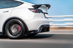 Tesla Model Y / Performance 2021 2022 2023 2024 with Aftermarket Parts - Loong Flames Style Rear Spoiler Wing Carbon Fiber from Yofer USA