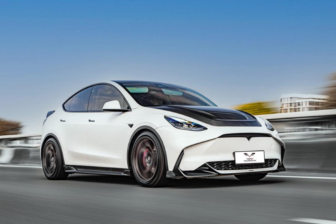 Tesla Model Y / Performance 2021-ON with Aftermarket Parts - Loong Flames Max Front Bumper PP from Yofer USA