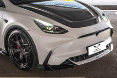 Tesla Model Y / Performance 2021-ON with Aftermarket Parts - Loong Flames Style Pre-preg Carbon Fiber Hood Bonnet from  Yofer USA