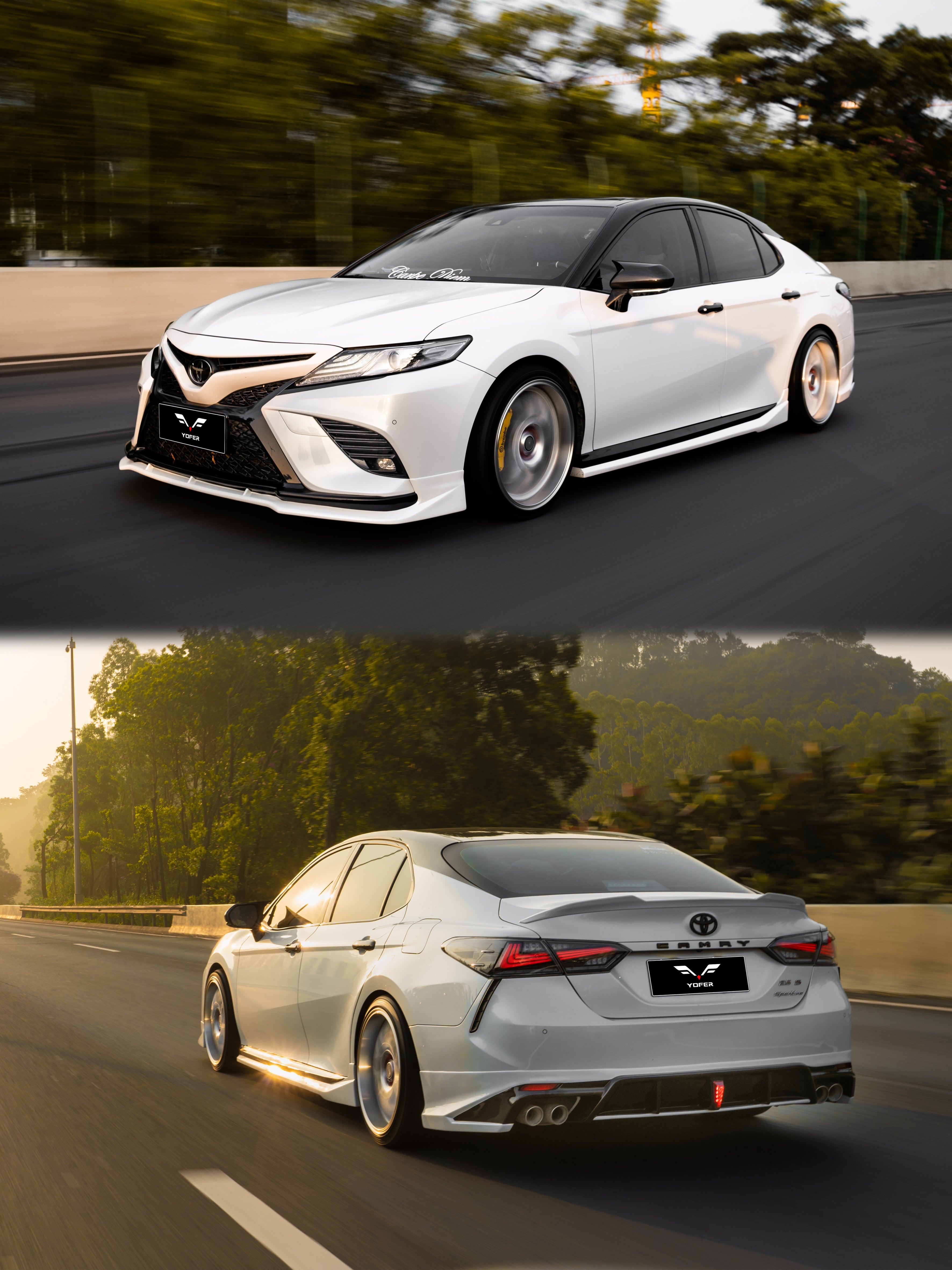 Toyota Camry 8th Gen XV70 SE XSE 2018-2020 with Aftermarket Parts - V2 Style Front Lip Splitter PP from Yofer USA