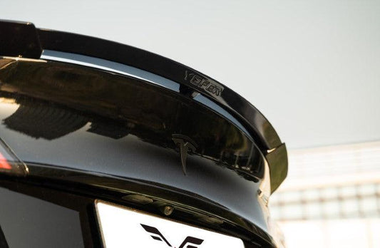 Tesla Model Y / Performance 2021 2022 2023 2024 with Aftermarket Parts - Loong Flames Style Rear Spoiler Wing Carbon Fiber from Yofer USA