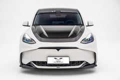 Tesla Model Y / Performance 2021 2022 2023 2024 with Aftermarket Parts - Loong Flames Style Hood Bonnet Pre-preg Carbon Fiber from Yofer USA