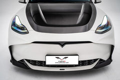 Tesla Model Y / Performance 2021 2022 2023 2024 with Aftermarket Parts - Loong Flames Style Hood Bonnet Pre-preg Carbon Fiber from Yofer USA