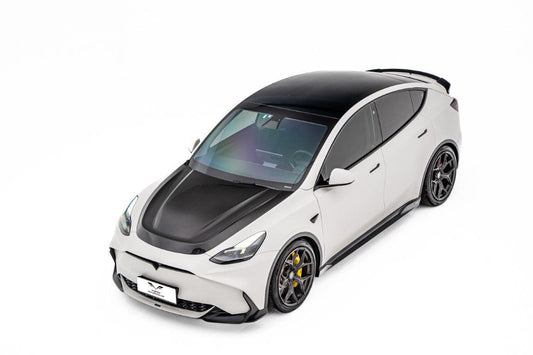 Tesla Model Y / Performance 2021 2022 2023 2024 with Aftermarket Parts - Loong Flames Style Hood Bonnet Pre-preg Carbon Fiber from Yofer USA