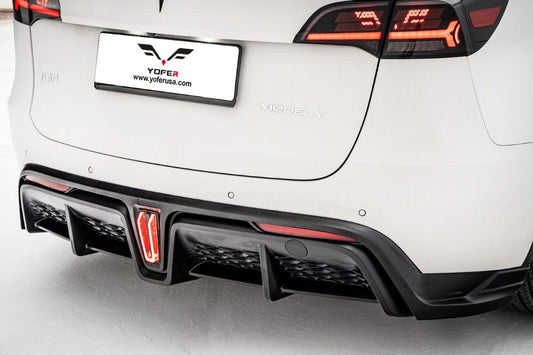 Tesla Model Y / Performance 2021-ON with Aftermarket Parts - Loong Flames Max Rear Diffuser PP from Yofer USA