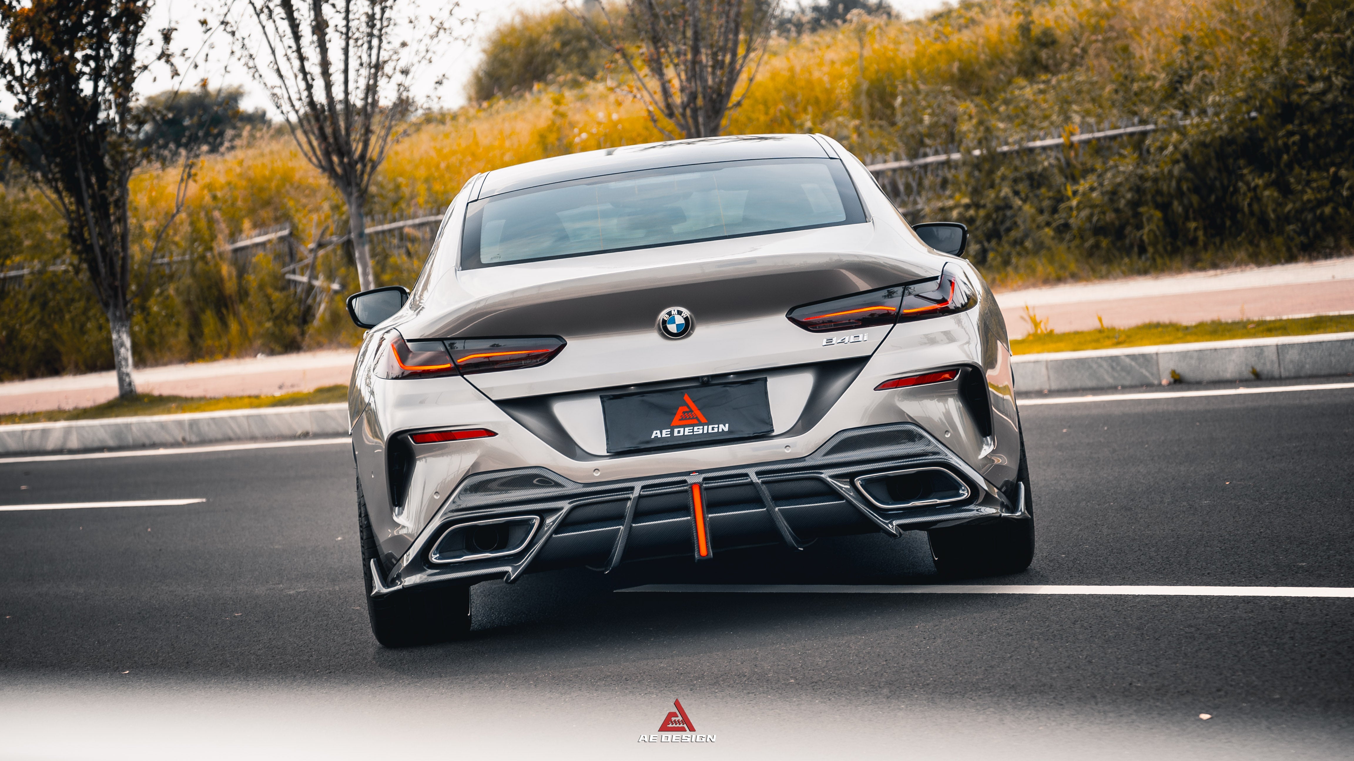 BMW 8 Series M850i 840i (With M-Package Bumper) G14 G15 G16 2018 2019 2020 2021 2022 2023 2024 with Aftermarket Parts - AE Rear Diffuser & Canards?Carbon Fiber from?ArmorExtend