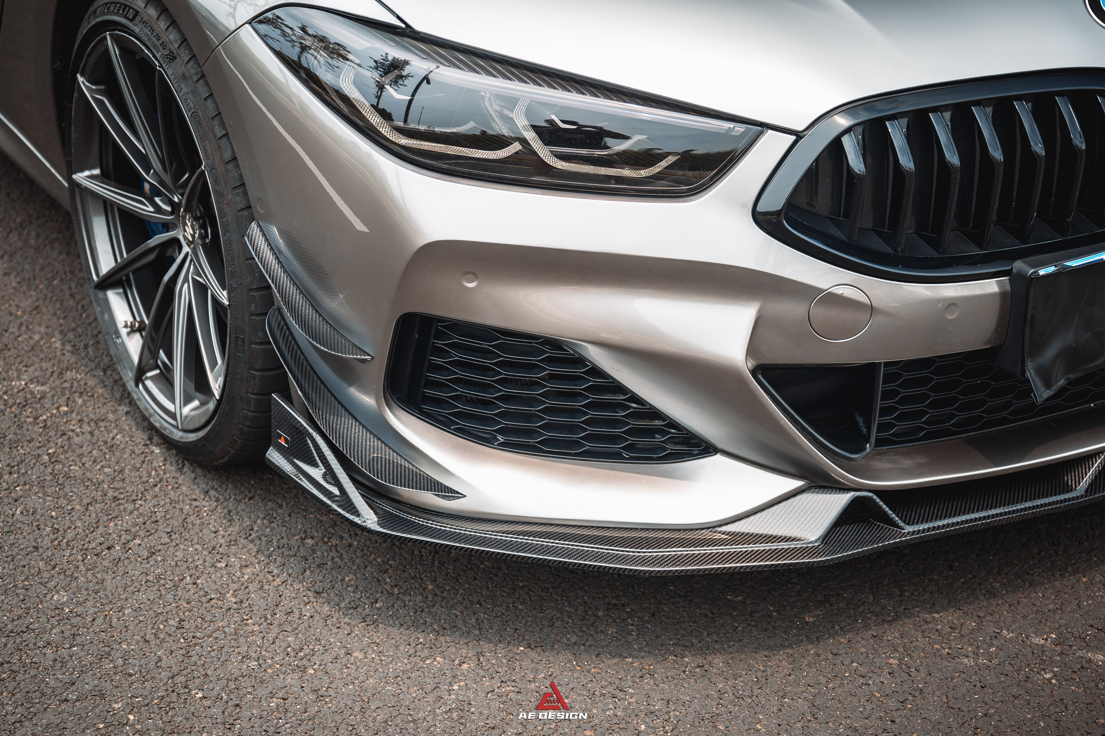 BMW 8 Series M850i 840i (With M-Package Bumper) G14 G15 G16 2018 2019 2020 2021 2022 2023 2024 with Aftermarket Parts - AE Style?Front Canards Carbon Fiber from?ArmorExtend 