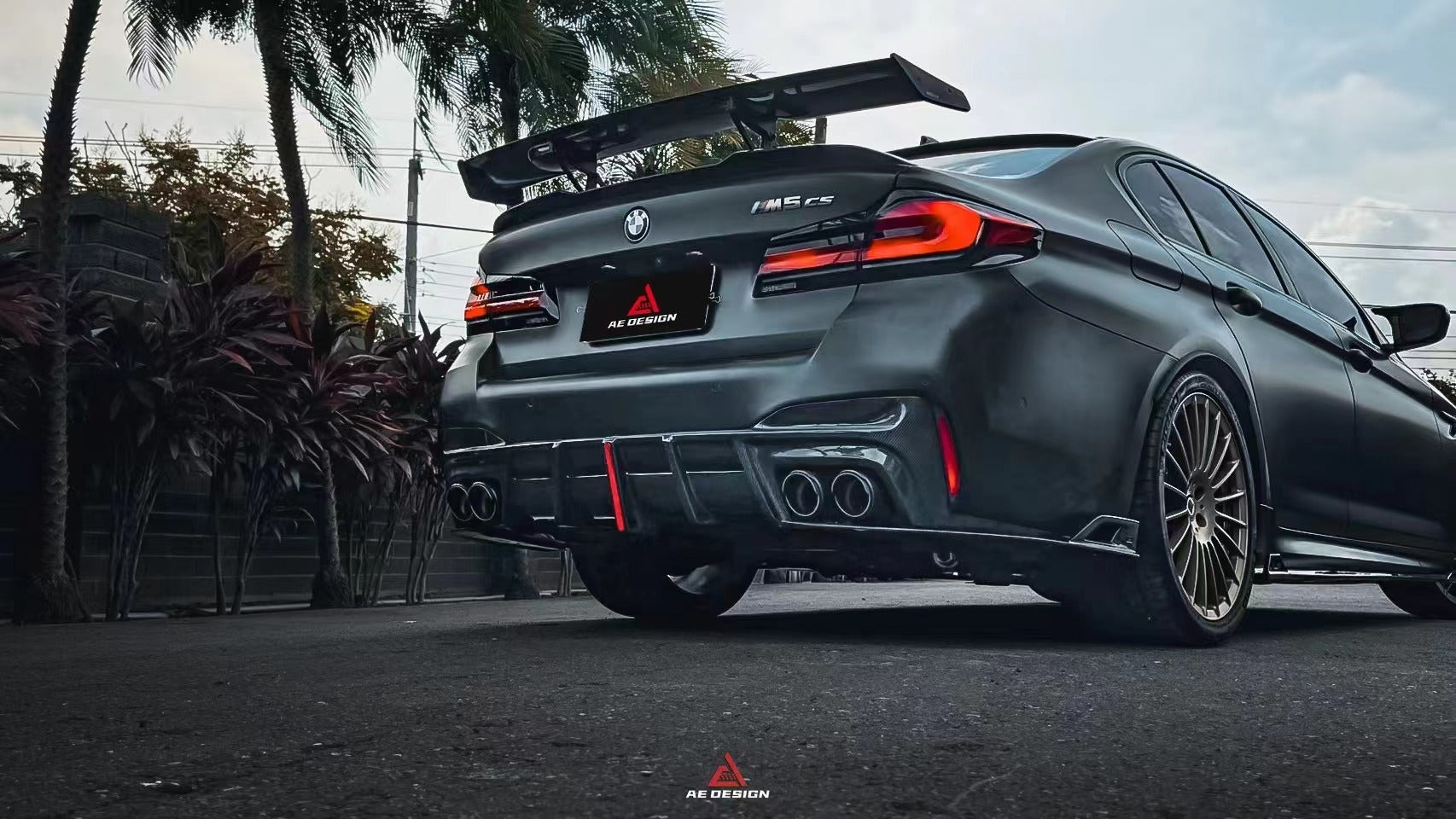 BMW M5/M5C F90 (Fits Both Pre-LCI & LCI) 2018 2019 2020 2021 2022 2023 2024 & 5 Series G30 540i (With M-Package Bumper) M550i (Fits Both Pre-LCI & LCI) 2017 2018 2019 2020 2021 2022 2023 2024 with Aftermarket Parts - AE V2 Rear Diffuser & Canards Carbon Fiber from ArmorExtend