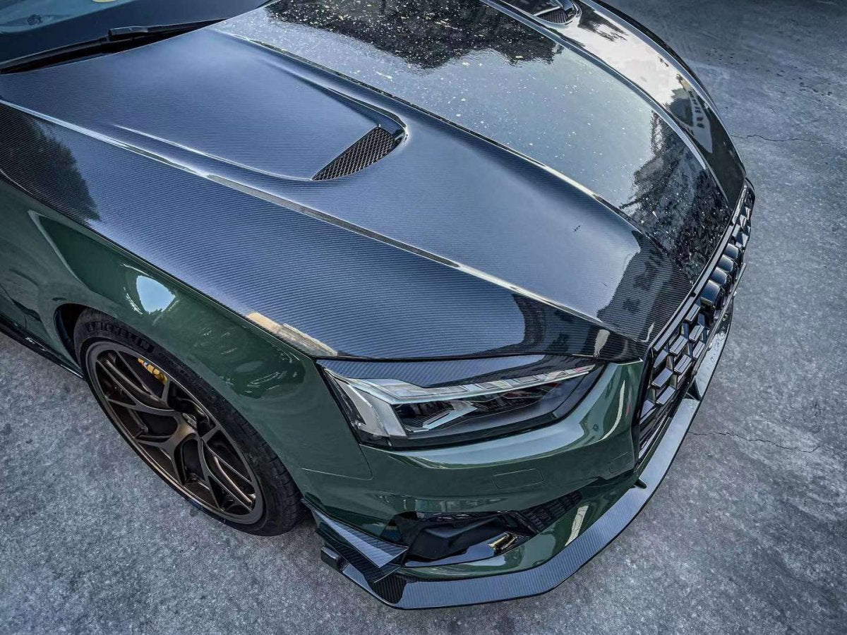 Audi RS5 S5 A5 B9 B9.5 2017 2018 2019 2020 2021 2022 2023 2024 with Aftermarket Parts - AE Style Hood Bonnet Carbon Fiber from?ArmorExtend