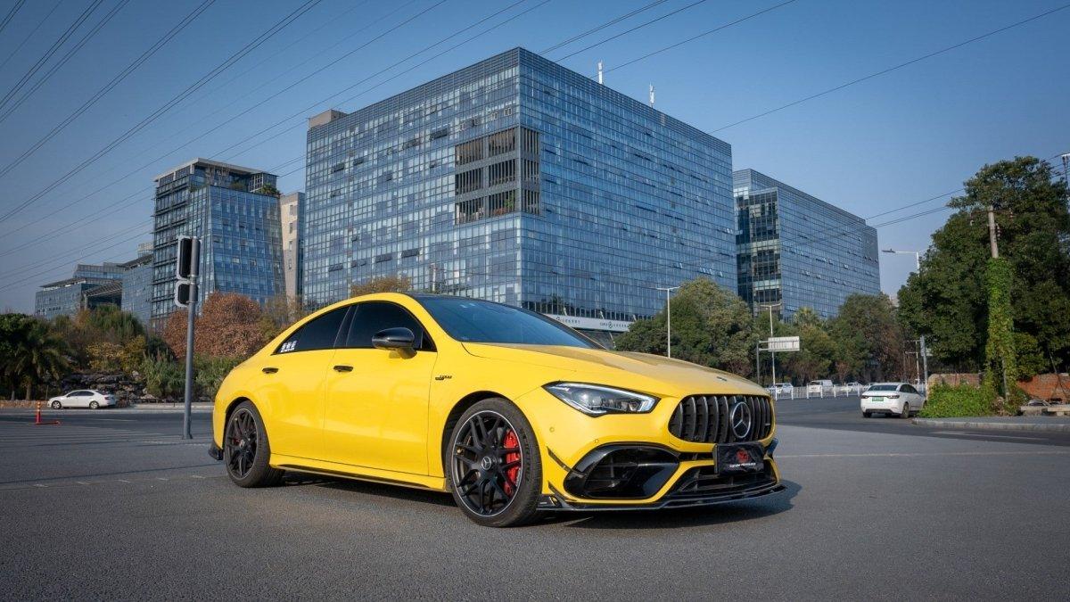 Mercedes Benz CLA45S C118 2020 2021 2022 2023 2024 with Aftermarket Parts - AE Style Front Canards?Carbon Fiber?from ArmorExtend
