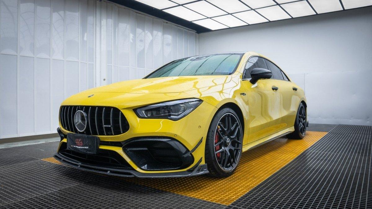 Mercedes Benz CLA45S C118 2020 2021 2022 2023 2024 with Aftermarket Parts - AE Style Front Canards?Carbon Fiber?from ArmorExtend
