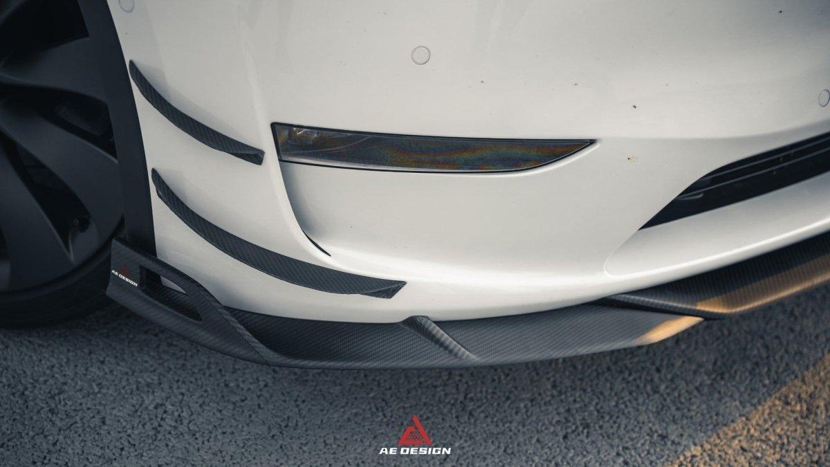 Tesla Model Y 2020 2021 2022 2023 2024 2025 with Aftermarket Parts - AE Style Front Canards Carbon Fiber from ArmorExtend