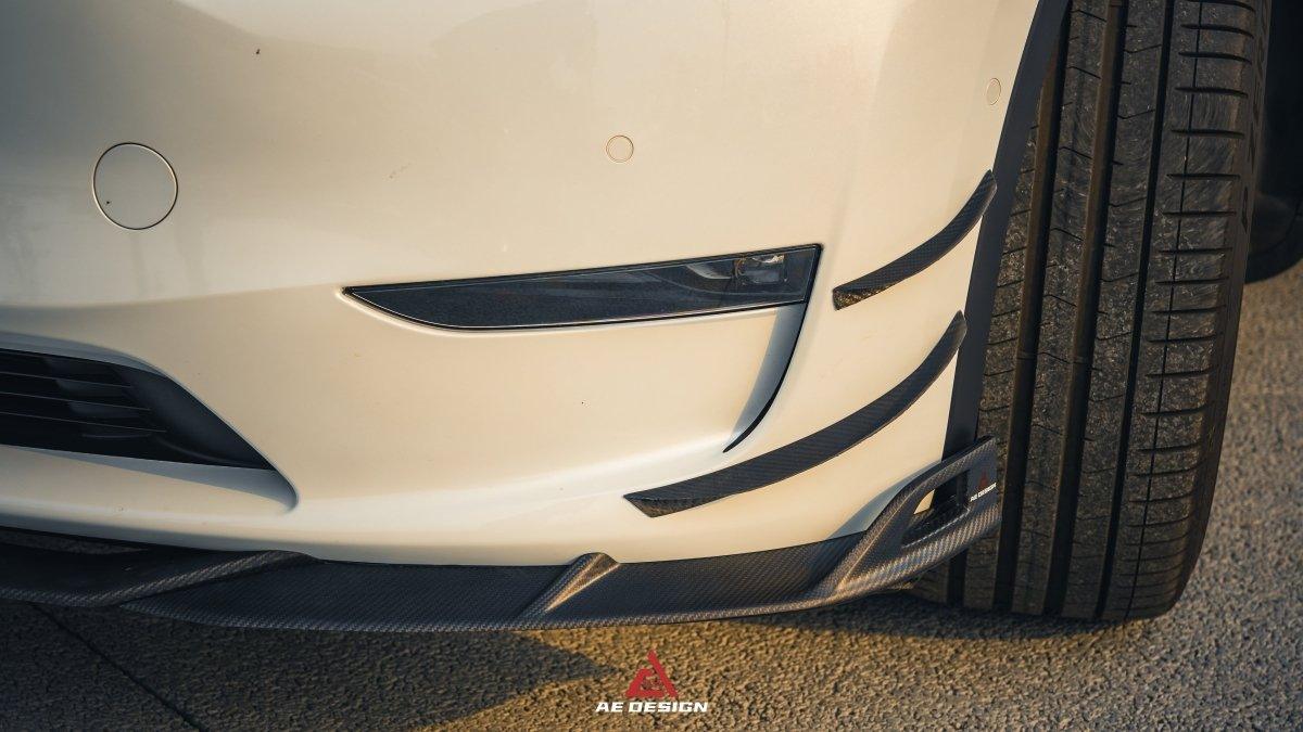 Tesla Model Y 2020 2021 2022 2023 2024 2025 with Aftermarket Parts - AE Style Front Canards Carbon Fiber from ArmorExtend