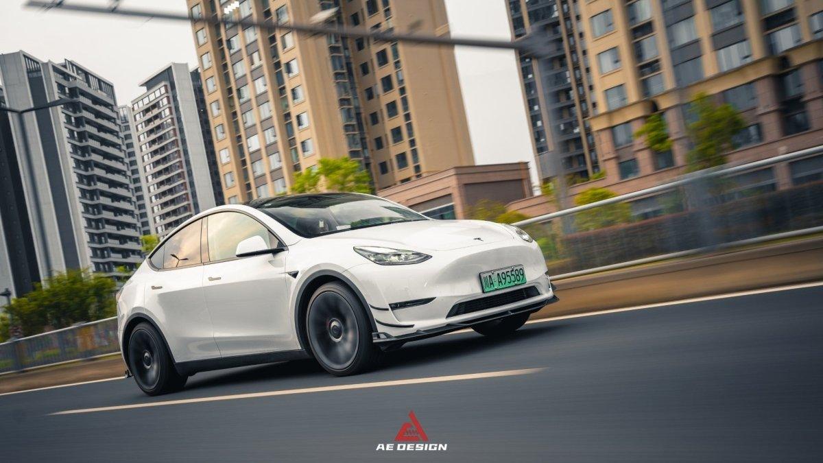 Tesla Model Y 2020 2021 2022 2023 2024 2025 with Aftermarket Parts - AE Style Front Canards Carbon Fiber from ArmorExtend