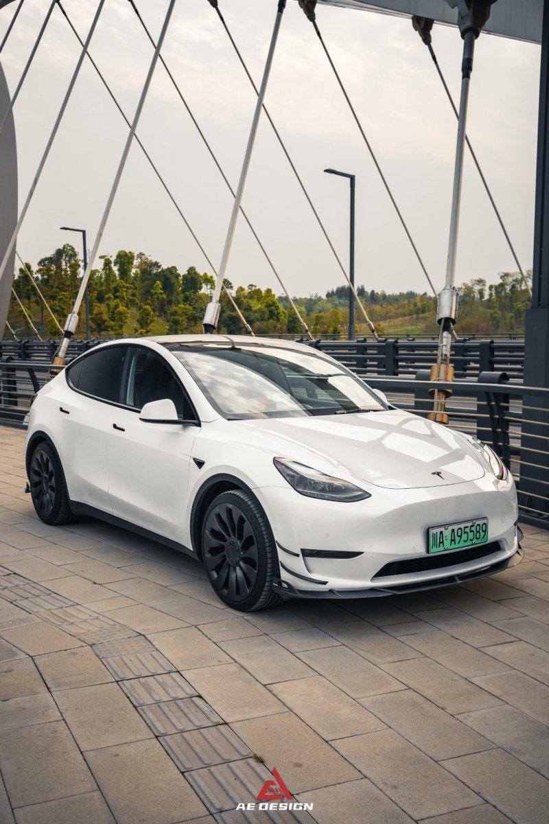 Tesla Model Y 2020 2021 2022 2023 2024 2025 with Aftermarket Parts - AE Style Front Canards Carbon Fiber from ArmorExtend