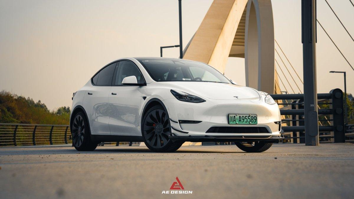 Tesla Model Y 2020 2021 2022 2023 2024 2025 with Aftermarket Parts - AE Style Front Canards Carbon Fiber from ArmorExtend