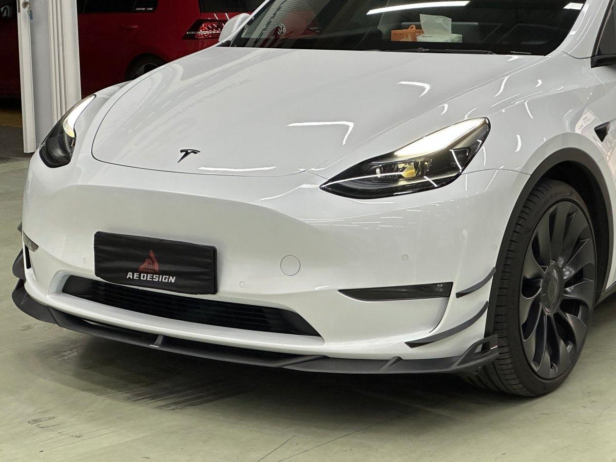 Tesla Model Y 2020 2021 2022 2023 2024 2025 with Aftermarket Parts - AE Style Front Canards Carbon Fiber from ArmorExtend