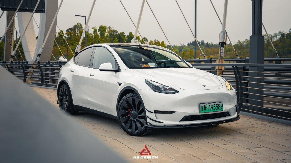 Tesla Model Y 2020 2021 2022 2023 2024 2025 with Aftermarket Parts - AE Style Front Canards Carbon Fiber from ArmorExtend