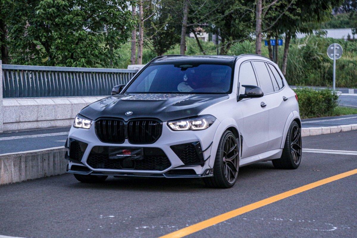 BMW X5M X5MC F95 Pre-LCI 2020 2021 2022 2023 with Aftermarket Parts - AE Style Front Canards Carbon Fiber from?ArmorExtend