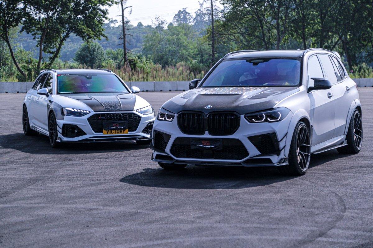 BMW X5M X5MC F95 Pre-LCI 2020 2021 2022 2023 with Aftermarket Parts - AE Style Front Canards Carbon Fiber from?ArmorExtend