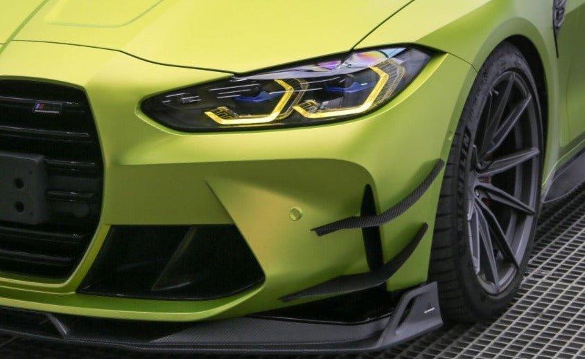 BMW M3 G80 G81 2021 2022 2023 2024 & M4 G82 G83 2021 2022 2023 2024 with Aftermarket Parts - AE V2 Style Front Canards Carbon Fiber from ArmorExtend