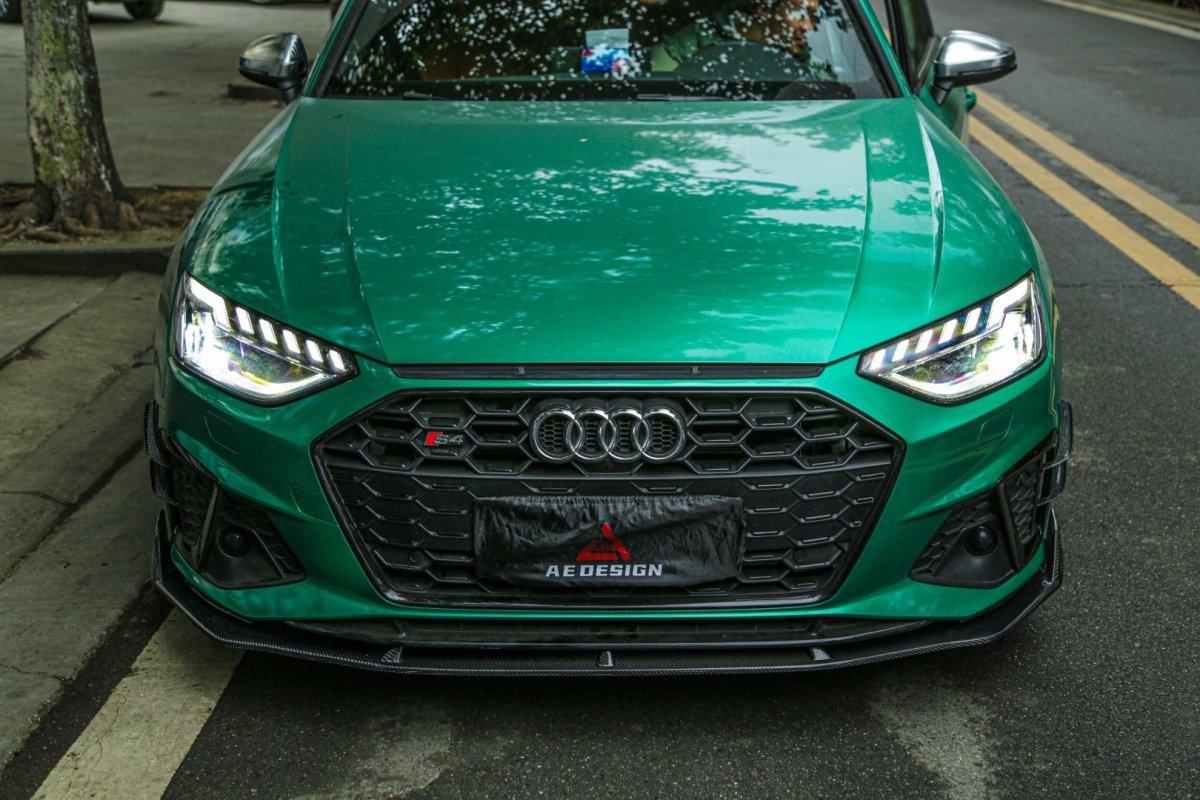 Audi S4 / A4 (With S-line Bumper) B9.5 2020 2021 2022 2023 2024 with Aftermarket Parts - AE Style Front Lip Carbon Fiber from ArmorExtend