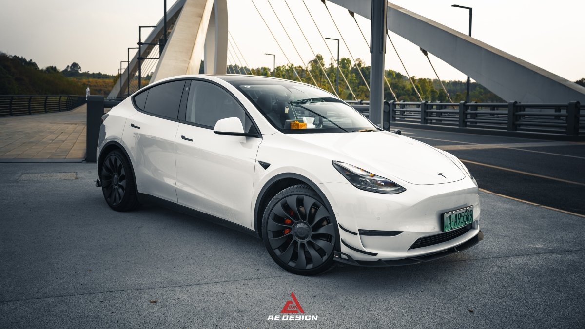 Tesla Model Y 2020 2021 2022 2023 2024 with Aftermarket Parts - AE Style Front Lip Carbon Fiber from ArmorExtend