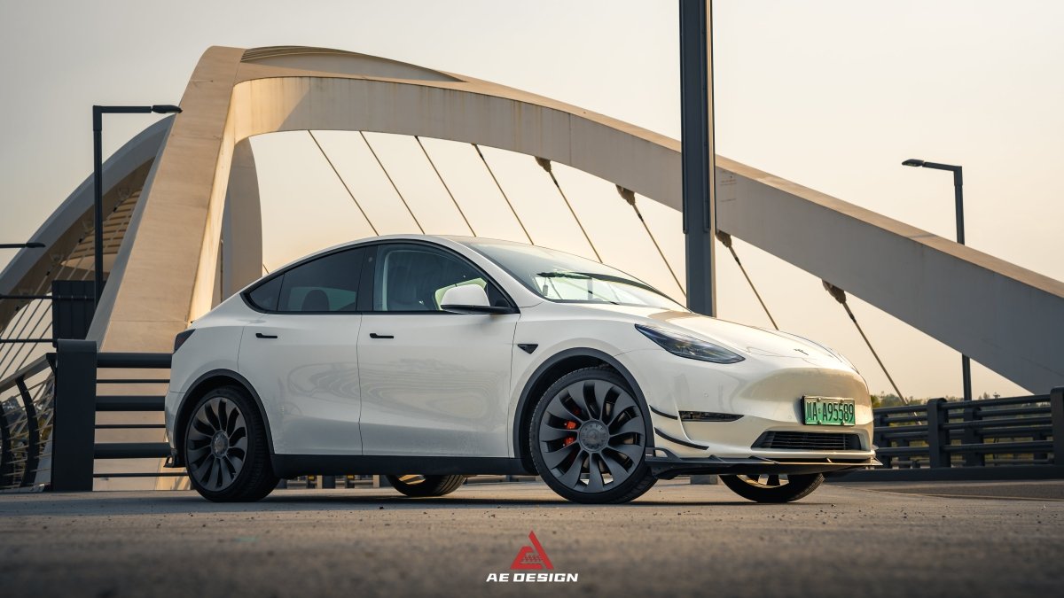 Tesla Model Y 2020 2021 2022 2023 2024 with Aftermarket Parts - AE Style Front Lip Carbon Fiber from ArmorExtend