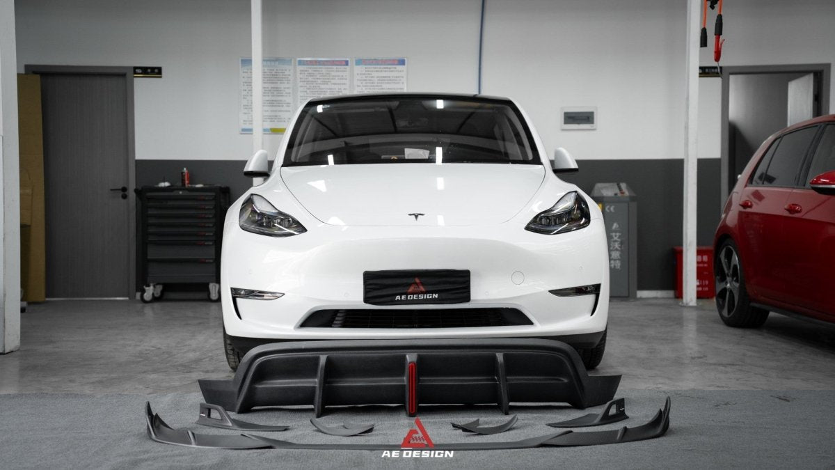 Tesla Model Y 2020 2021 2022 2023 2024 with Aftermarket Parts - AE Style Front Lip Carbon Fiber from ArmorExtend