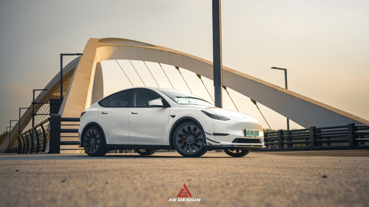 Tesla Model Y 2020 2021 2022 2023 2024 with Aftermarket Parts - AE Style Front Lip Carbon Fiber from ArmorExtend