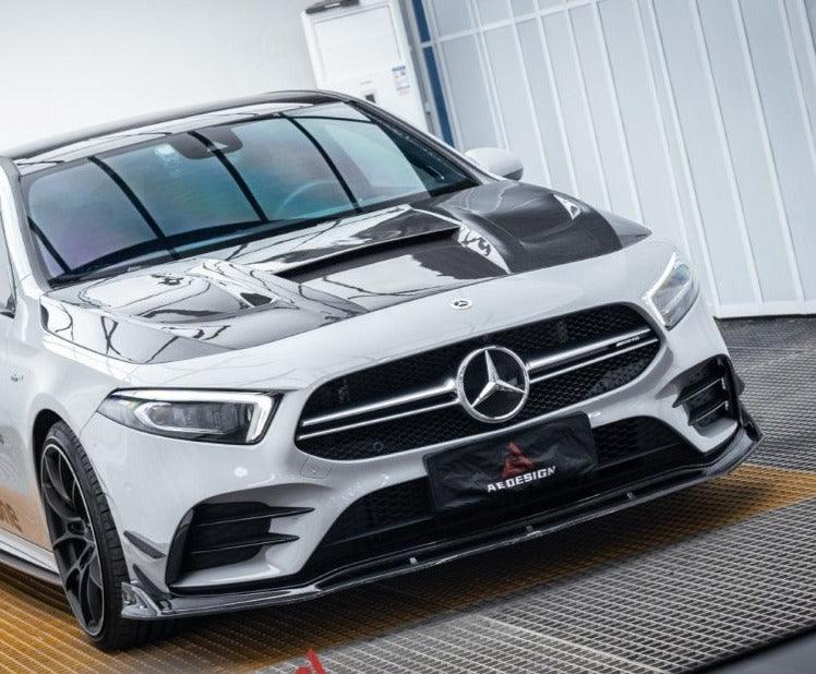 Mercedes Benz A-Class A220 (with sport-package bumper) Pre-facelift /A35 /A35L W177 2019 2020 2021 2022 2023 2024 with Aftermarket Parts - AE Front Lip Carbon Fiber from ArmorExtend