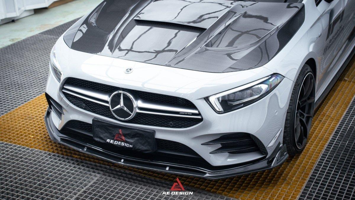 Mercedes Benz A-Class A220 (with sport-package bumper) Pre-facelift /A35 /A35L W177 2019 2020 2021 2022 2023 2024 with Aftermarket Parts - AE Front Lip Carbon Fiber from ArmorExtend