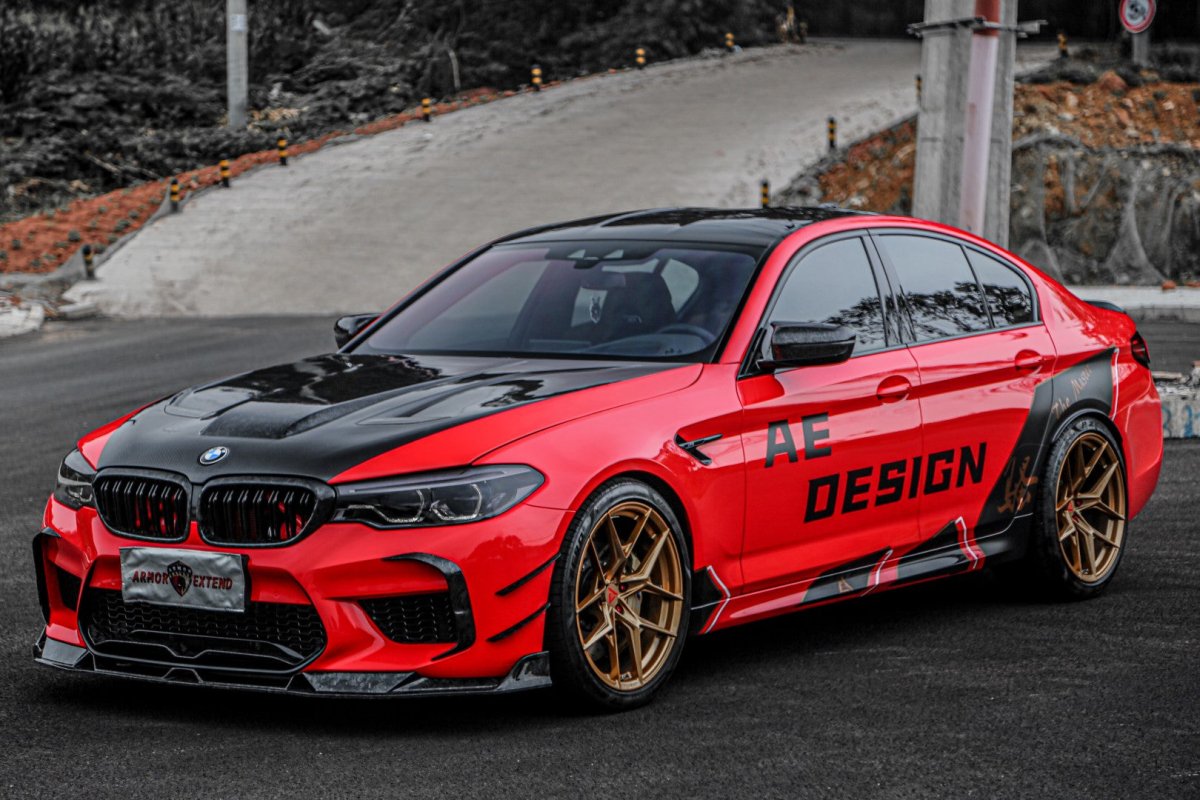 BMW M5 / M5C F90 Pre-LCI 2018 2019 2020 & M5 / M5C F90 LCI 2021 2022 2023 2024 With Aftermarket Parts - AE Lower Lip & Middle Lip?Carbon Fiber from ArmorExtend