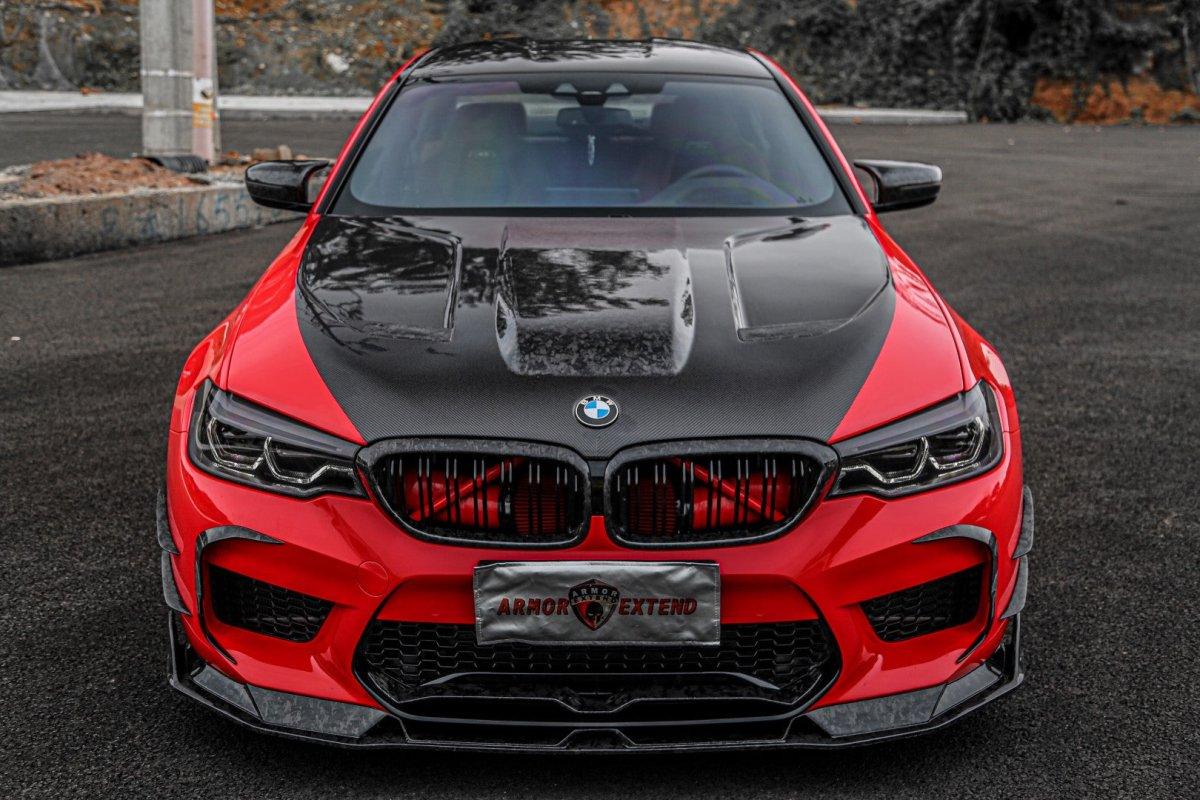 BMW M5 / M5C F90 Pre-LCI 2018 2019 2020 & M5 / M5C F90 LCI 2021 2022 2023 2024 With Aftermarket Parts - AE Lower Lip & Middle Lip?Carbon Fiber from ArmorExtend