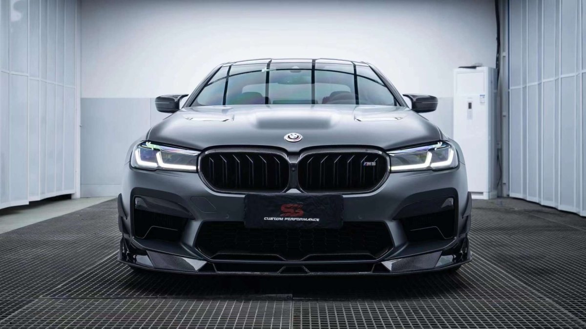 BMW M5 / M5C F90 Pre-LCI 2018 2019 2020 & M5 / M5C F90 LCI 2021 2022 2023 2024 With Aftermarket Parts - AE Lower Lip & Middle Lip?Carbon Fiber from ArmorExtend